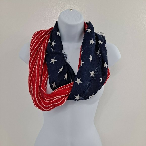 Infinity Scarf Gauzy American Flag Red White And Blue Stars And Stripes 76x20 - Picture 1 of 6